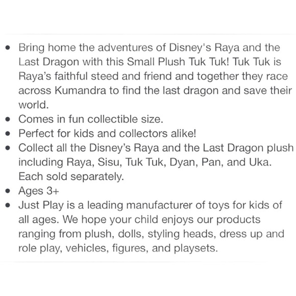 Disney NWT Tuk Tuk Raya & the Last Dragon Fold n Roll Plush Stuffed Animal 7” - Picture 10 of 12